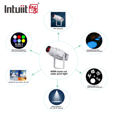 Đèn chiếu LED ngoài trời tùy chỉnh 400W IP65 RGBW LOGO Đèn chiếu đường thương mại GOBO Đèn chiếu cảnh quan