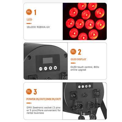Ánh sáng sân khấu ngoài trời IP65 chống nước 18x20W LED Par RGBWA + UV 6 trong 1 DMX512 Lửa Ánh sáng cho đám cưới Tiệc disco Sự kiện Tòa nhà mặt tiền