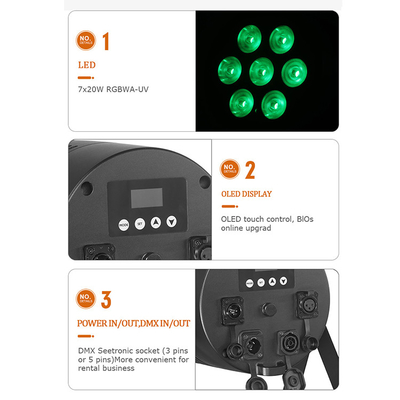 Đèn sân khấu LED Par RGBWA UV 6IN1 7x20w IP65 Không thấm nước Dmx Led Par