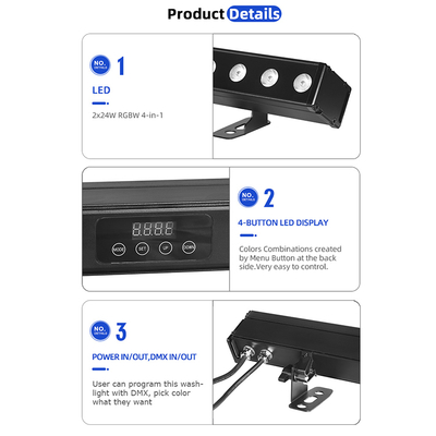 Đèn máy giặt tường LED ngoài trời IP65 24 * 2w Không thấm nước RGBW Bàn máy giặt tường DJ Led Pixel bar Đèn sân khấu