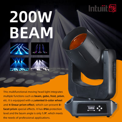 Đèn moving head LED chùm 200W mới năm 2025, hiệu ứng bánh xe tám màu cho ánh sáng sân khấu