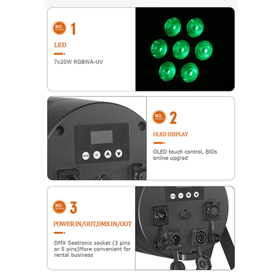Đèn sân khấu 7x20w IP65 DMX512 Đèn Bar tiệc RGBWA-UV 6 trong 1 Đèn Par LED DJ Disco Party
