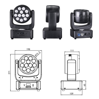 Thiết bị chiếu sáng sân khấu DMX Beam RGBW 12x8w Led Wash Moving Head Light