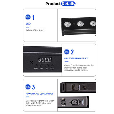 24x2W RGBW 4-in-1 LED Đường dây Wall Washer Bar DMX512 Âm thanh kích hoạt Đèn rửa sân khấu cho Tòa nhà & Sự kiện