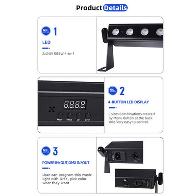 Stage Wash Light Bar DMX 24*2W RGBW 4IN1 24 Đèn DJ LED 9° Beam Angle Wall Washer Strip Light Bar cho Đám cưới Nhà thờ DJ Gig Live Events