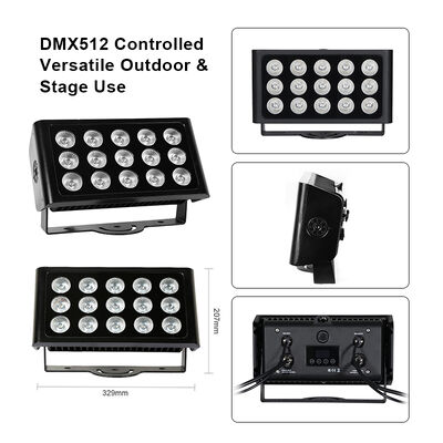 Đèn LED Floodlight ngoài trời 15x5W RGBW 4-trong-1 IP65 — Chống nước DMX512 Chùm tia rộng cho chiếu sáng Vườn, Sân khấu & Tòa nhà
