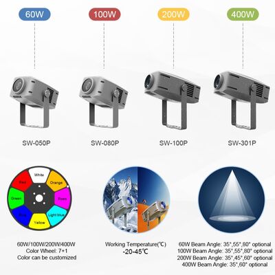 Máy chiếu hiệu ứng sóng nước ngoài IP65 RGBW LED, 60W đến 400W tùy chọn, DMX512, Đèn sóng chuyển động cho mặt tiền, khu vườn