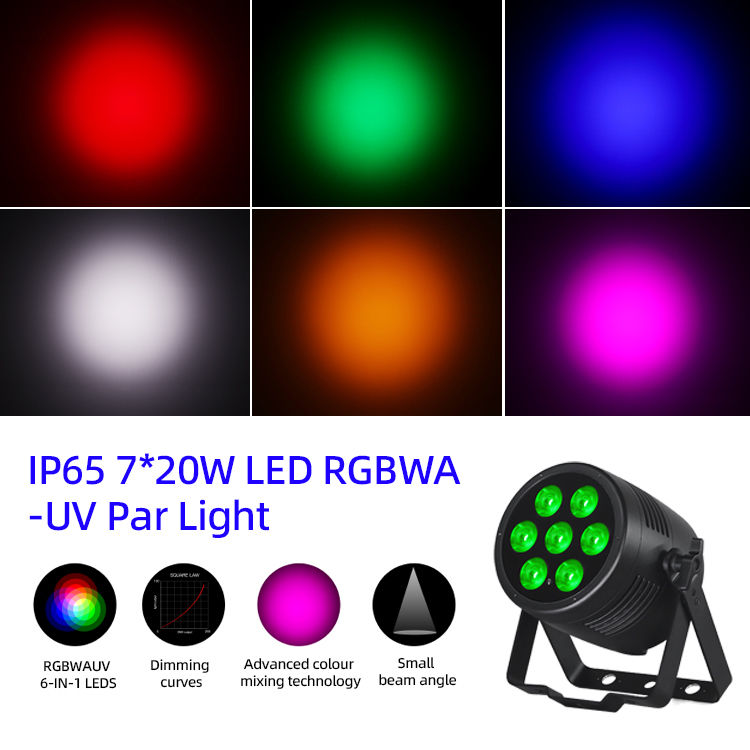 Super Bright 7x20W RGBWA + UV 6in1 LED Par Light IP65 Ánh sáng sân khấu ngoài trời chống thấm nước cho lễ cưới Thuê nhà thờ