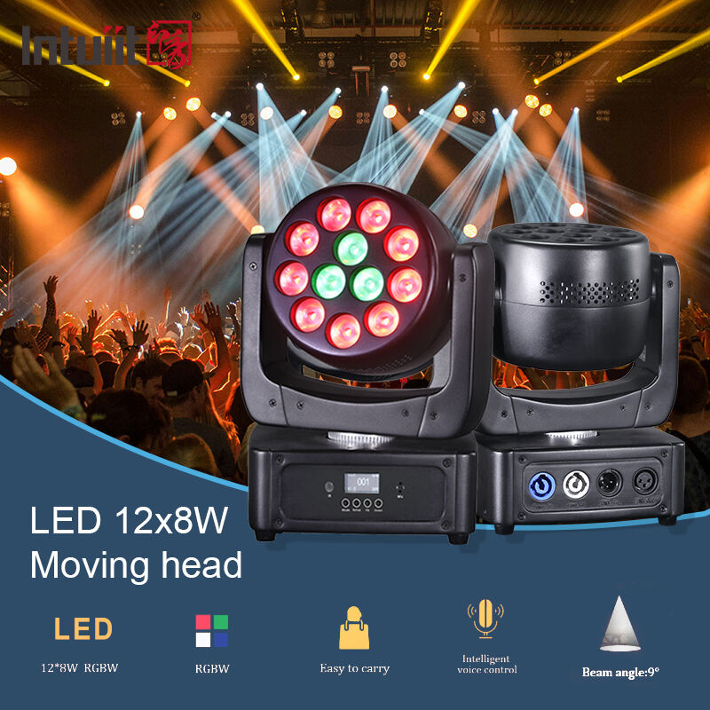 Đèn sân khấu 12x8W RGBW LED Wash Moving Head điều khiển theo nhạc DMX512