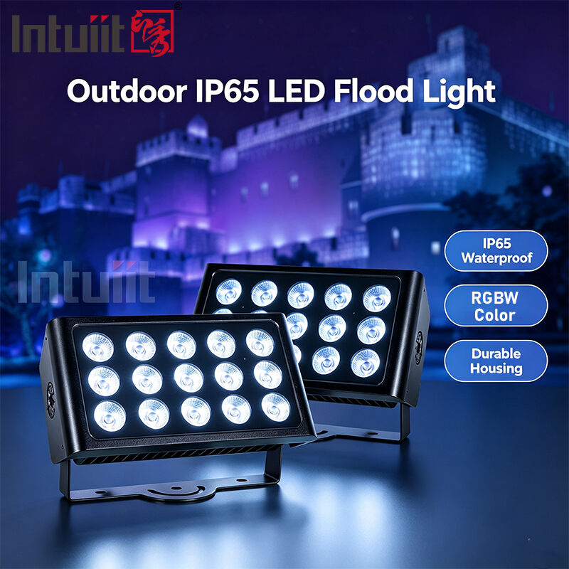 Đèn LED Floodlight ngoài trời 15x5W RGBW 4-trong-1 IP65 — Chống nước DMX512 Chùm tia rộng cho chiếu sáng Vườn, Sân khấu & Tòa nhà