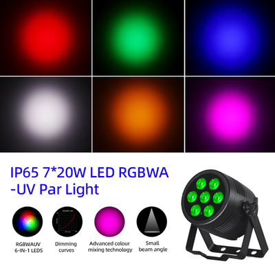 Đèn LED Par 6in1 Đèn sân khấu 7x20W RGBWA-UV Điều khiển DMX512 Đèn DJ ngoài trời cho các sự kiện tiệc tùng câu lạc bộ disco đám cưới
