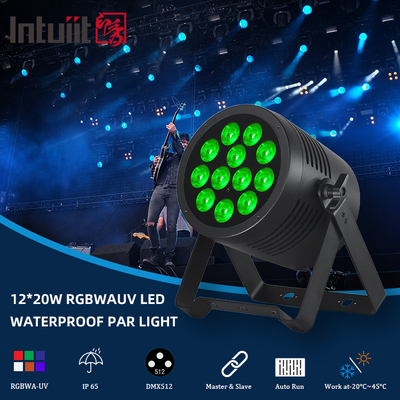 IP65 LED Par Light Kiểm soát nước IP65 Đánh giá ngoài trời 12x20W RGBWA-UV 6in1 Đèn sân khấu DMX512