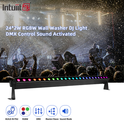 Điều khiển âm thanh 24pcs*2w DMX512 RGBW 4in1 Pixel Linear Bar Led Wall Washer Light Professional Lighting