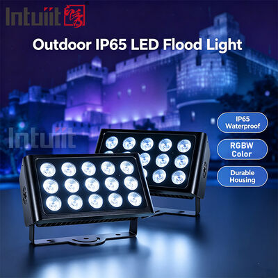 Đèn LED Floodlight ngoài trời 15x5W RGBW 4-trong-1 IP65 — Chống nước DMX512 Chùm tia rộng cho chiếu sáng Vườn, Sân khấu & Tòa nhà